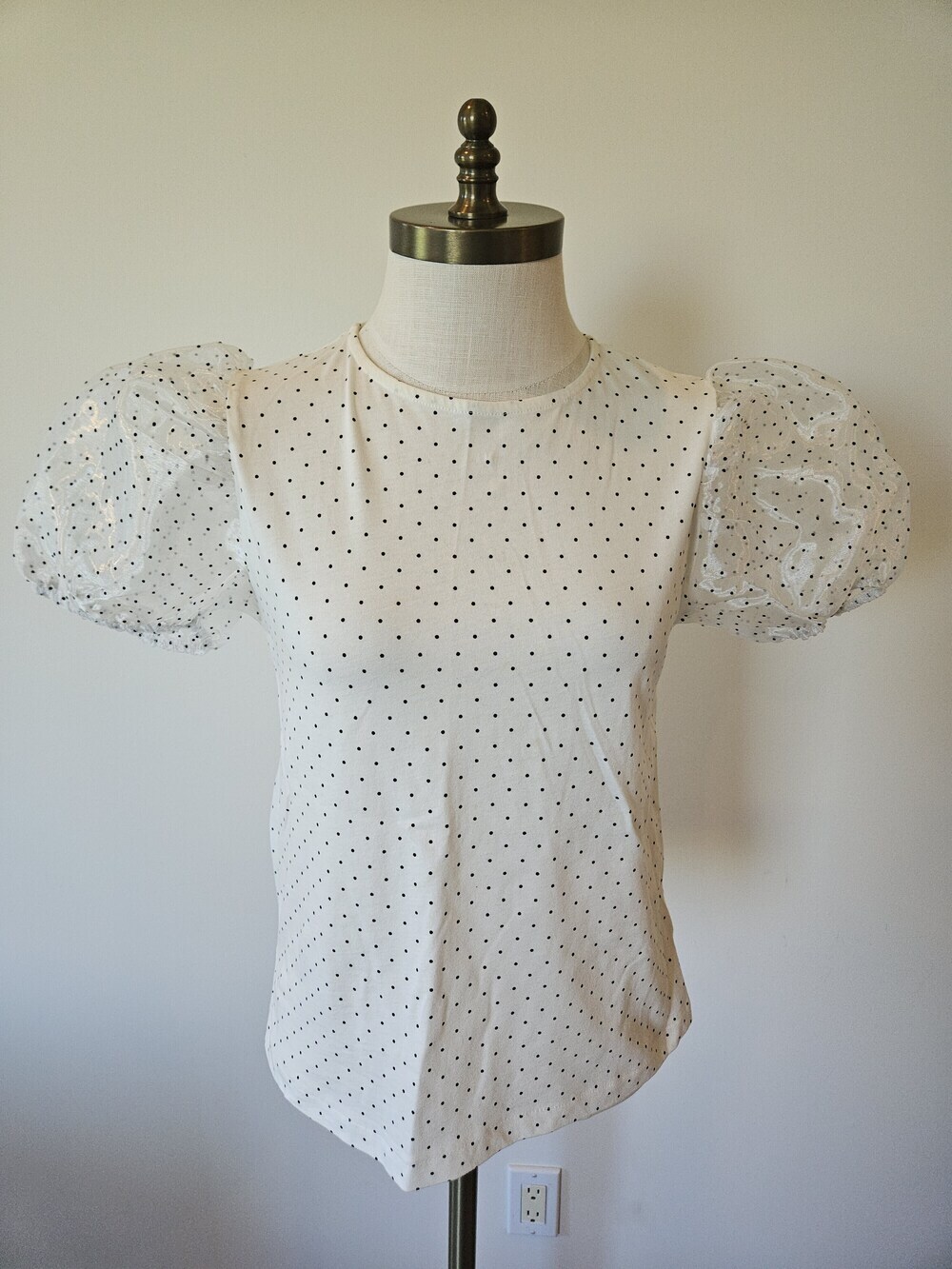 Zara White Black Polka Dot Puff Sleeve Top Size 13-14